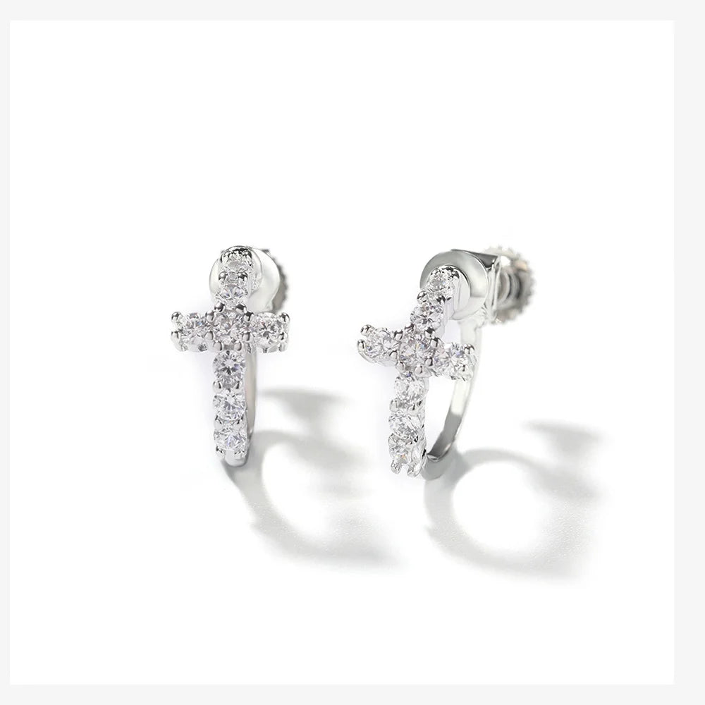 White gold screw back earrings crafted from copper and set with premium white zircon stones