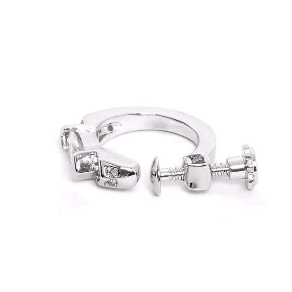 Details of White Zircon Silver Clip-On Hoop Earring in titanium steel.