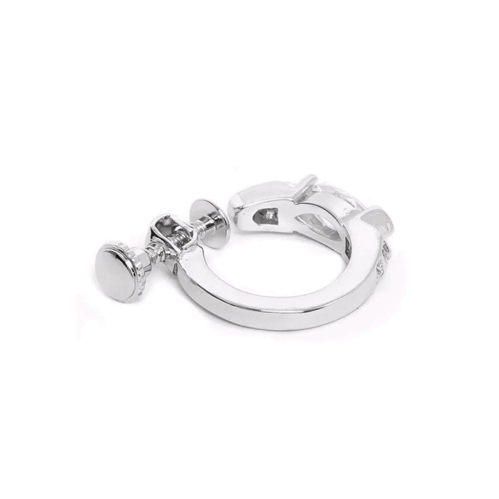 Back of White Zircon Silver Clip-On Hoop Earring in titanium steel.