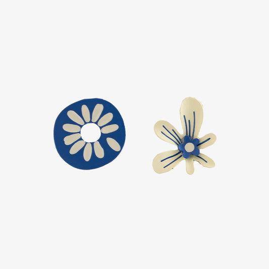 Blue Flower Mismatched Clip-On Earrings
