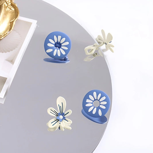 Blue Flower Mismatched Clip-On Earrings