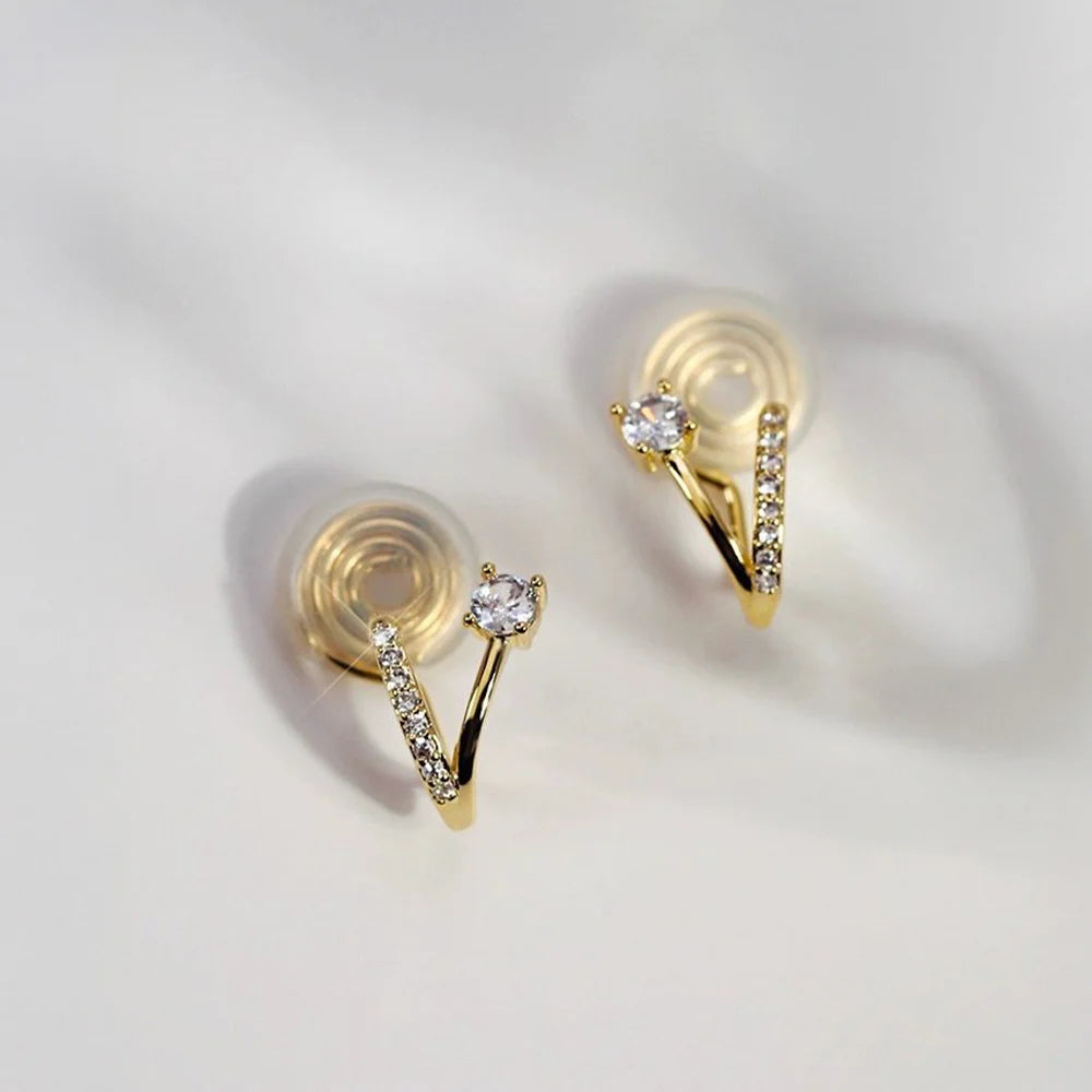 Back view of 18K gold plated sterling silver clip-on earring showing comfortable silicone clip mechanism