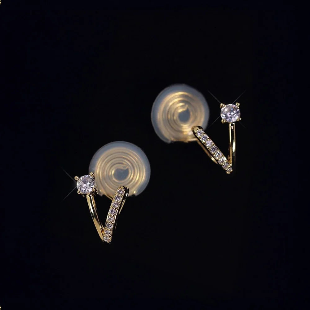 Collection of gold plated sterling silver stud style clip-on earrings with zircon, Ivy&Miles jewelry