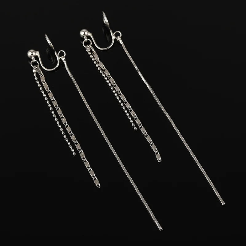 Boucles D'oreilles À Clip Chaîne Lustre En Argent