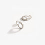 Close-up of 16k white gold plated baguette CZ earrings on a stone surface, showing the comfort c-type clip-on.