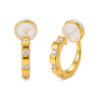 A pair of 16k yellow gold finished huggie clip on earrings with sparkling baguette cubic zirconia in a lattice setting.