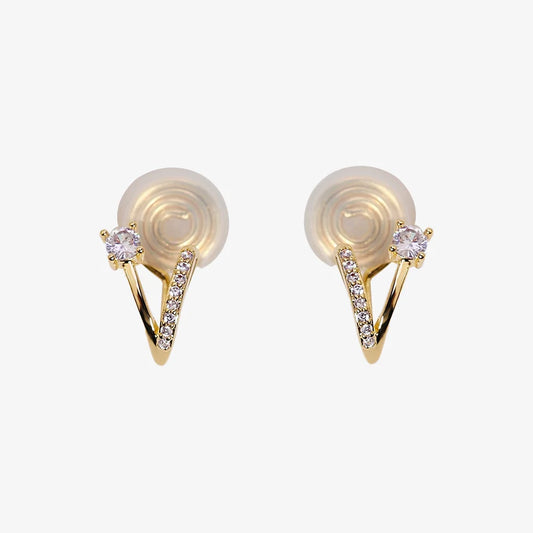 Boucles d'Oreilles Clip Fleur d'Herbe en Zircon Plaqué Or 18 Carats