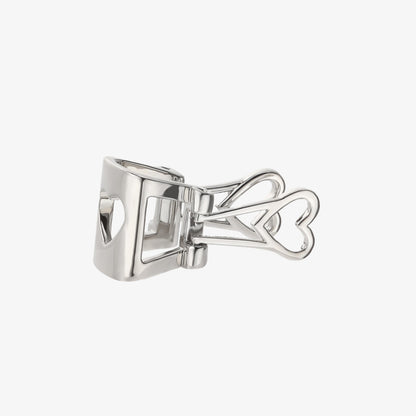 White gold Heart Binder Clip Conch Ear Cuff angled view, perfect for making a bold statement at special events or when expressing individual style.