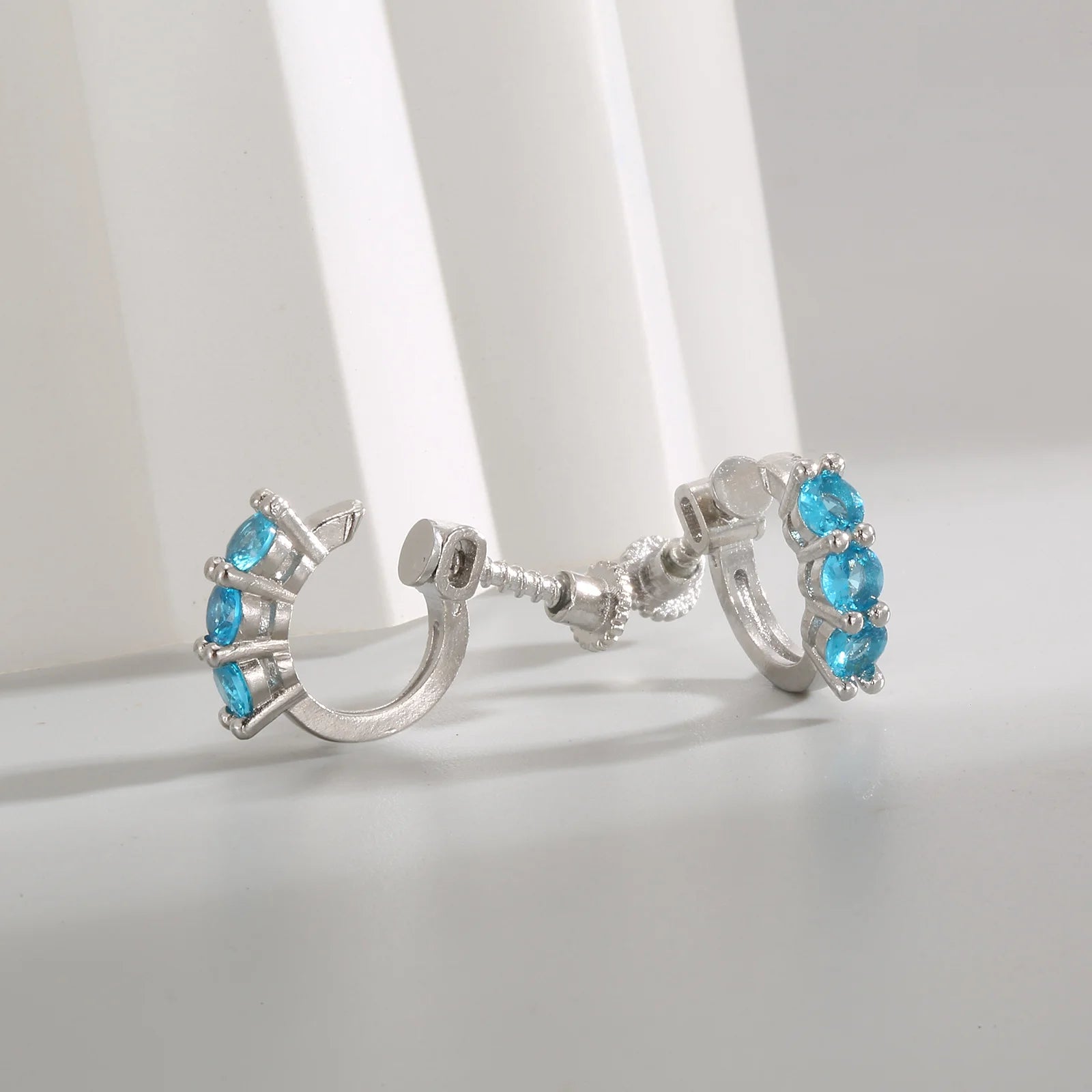 Close-up of Aquamarine Silver Clip-On Earrings