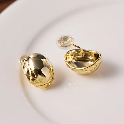 Front and back view of Basket Weave Oval Clip-On Earrings highlighting the basket weave design and clip-on mechanism.