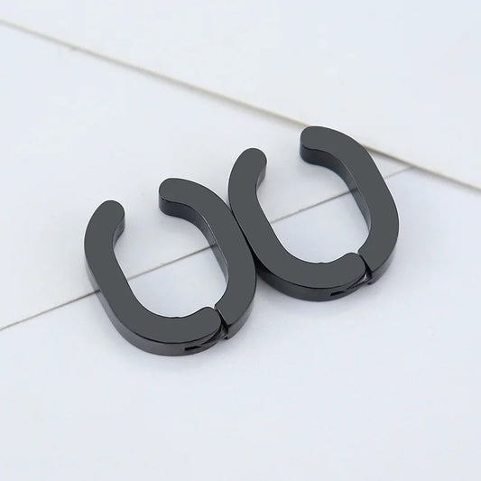 Black Horseshoe Clip-On Hoop Earrings close-up.