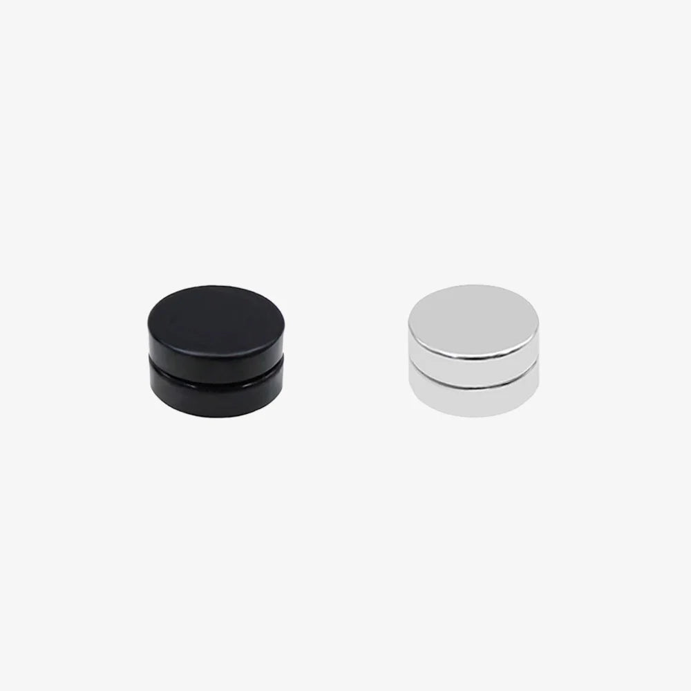 Black & Silver Magnetic Round Stud Earrings – Mixed Pair