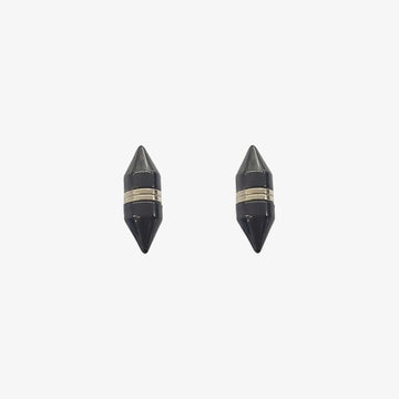 A pair of sleek black tapered magnetic ear studs for men in stainless steel.