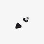 Black triangle magnetic stud earrings displayed on white surface, showing front and back angles
