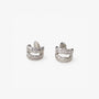 Braided Baguette Clip-On Earrings in white gold, front view on white background with packaging