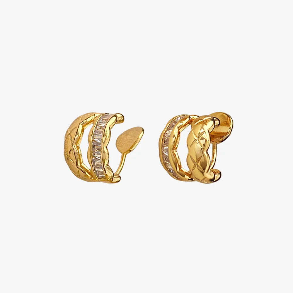 Braided Baguette Clip-On Earrings in yellow gold, front view on white background