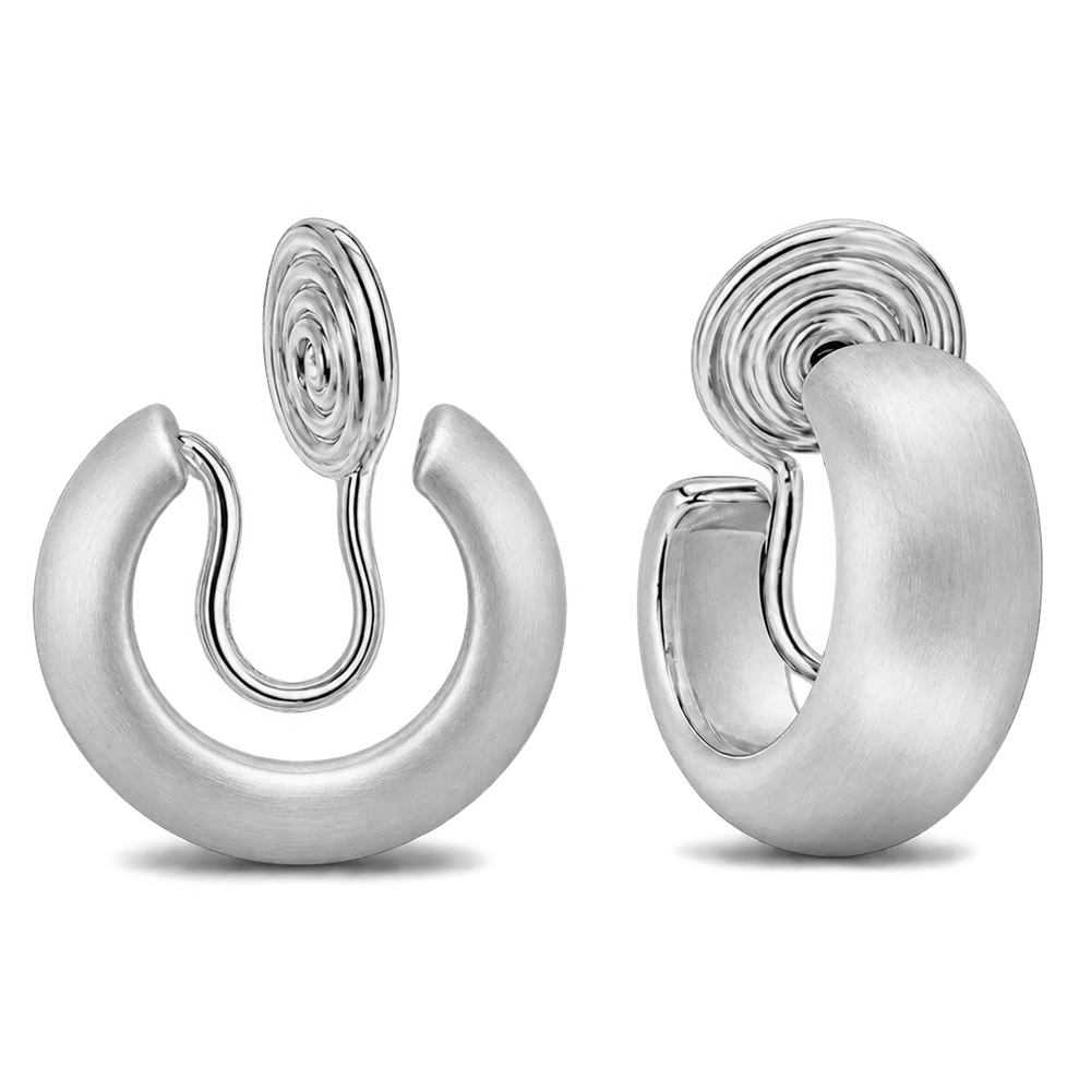 Stylish brushed silver clip-on hoop earrings for women, 15mm diameter, white gold plated copper