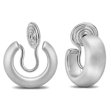 Stylish brushed silver clip-on hoop earrings for women, 15mm diameter, white gold plated copper