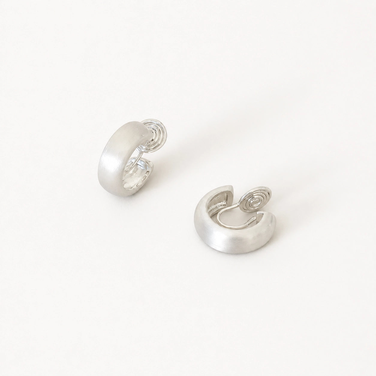 Brushed Silver Clip-On Hoop Earrings