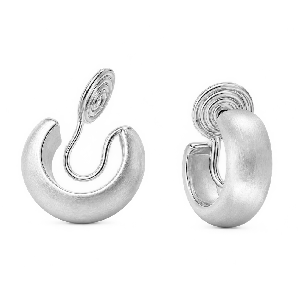 Stylish brushed silver clip-on hoop earrings for women, 15mm diameter, white gold plated copper