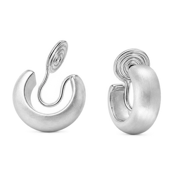 Stylish brushed silver clip-on hoop earrings for women, 15mm diameter, white gold plated copper