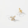 Gold butterfly stud earrings with clear crystal wings and clear silicone ear clip hooks, shown on a clean white background.