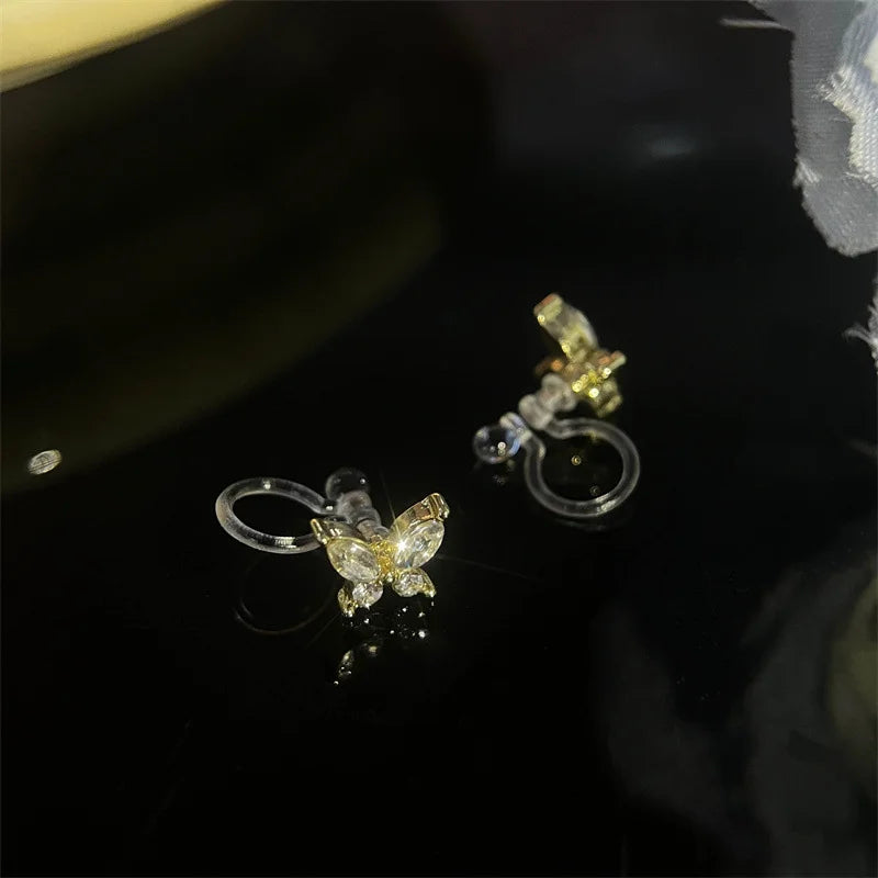 Butterfly Zirconia Invisible Clip-On Earrings