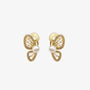 Gold butterfly wing clip-on pearl earrings front view with pearls and crystal detailing on white background