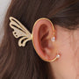 Butterfly Wing Ear Cuff in White Gold displayed on ear with crystal studs, side view angle