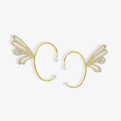 Detailed image of the Butterfly Wing Ear Cuff in Gold, emphasizing the luxurious gold plating and sophisticated butterfly wing design.