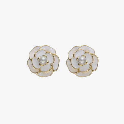 Camellia Enamel Clip On Earrings in White