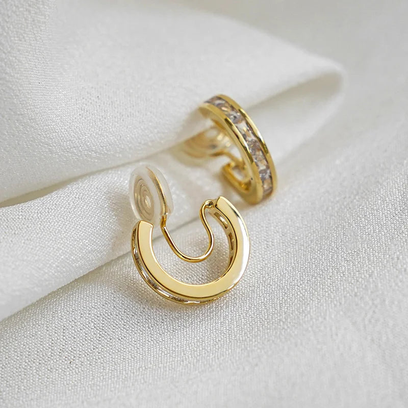 Close-up of the clip-on mechanism for Channel-Set Zircon Hoop Earrings, perfect for non-pierced ears.