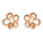 A pair of rose gold dive-leaf clover stud earrings with small clear gemstone accents on the left and right points, shown on a solid white background.