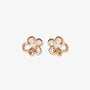 Une paire de boucles d'oreilles manchette d'oreille hélix florales en or rose, ornées de motifs circulaires formant une fleur de cerisier et rehaussées d'un zircon central.