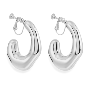 A pair of chunky, polished silver hoop earrings with a unique organic, wavy silhouette and screw-back clasp, shown on a clean white background.