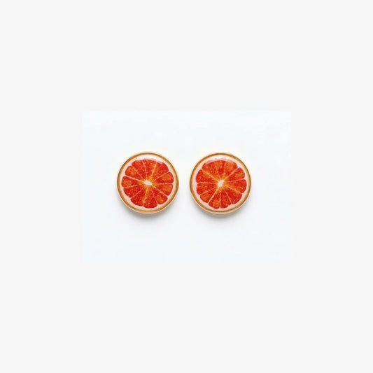 A pair of no-piercing Zesty Grapefruit Magnetic Stud Earrings, showcasing their detailed resin fruit slice design, isolated on a white background.