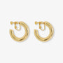 Gold classic hoop clip on earrings displayed front view on white background showing polished finish and screw back closure