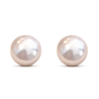 A pair of round pearl stud earrings, displayed on a clean white background.
