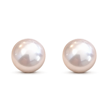 A pair of round pearl stud earrings, displayed on a clean white background.