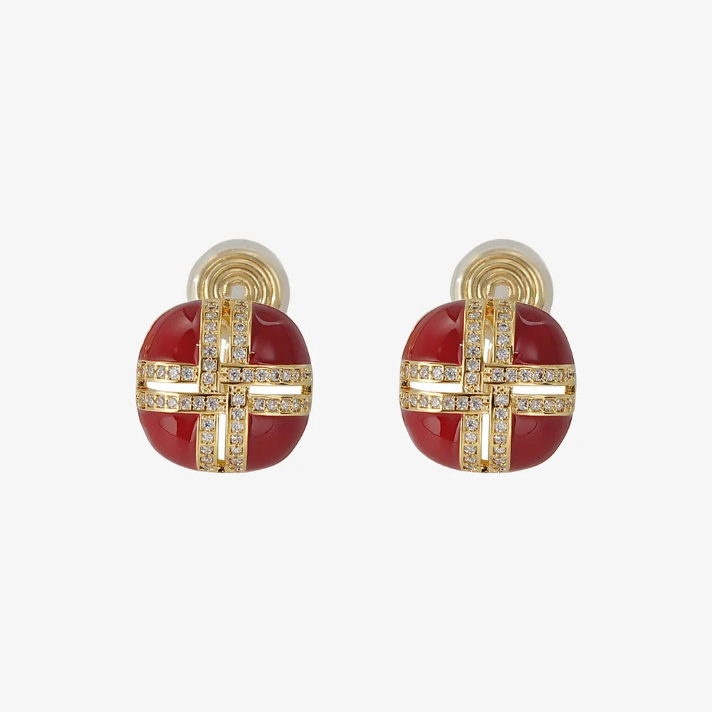 Ohrclips mit Kreuz aus purpurroter Emaille und Gold