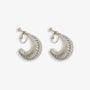 Silver croissant semi hoop clip on earrings front view on white background