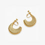 Gold croissant semi hoop clip-on earrings displayed on white background, overhead angle view