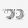 Silver croissant semi hoop clip on earrings front view on white background