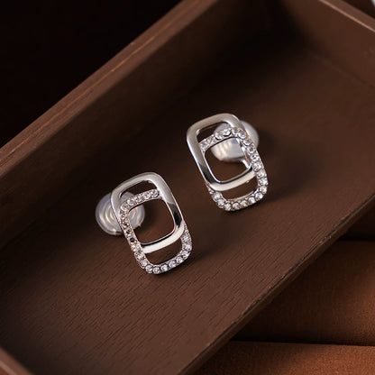 Front view of Crystal Frame Clip-On Earrings highlighting their modern and elegant design.