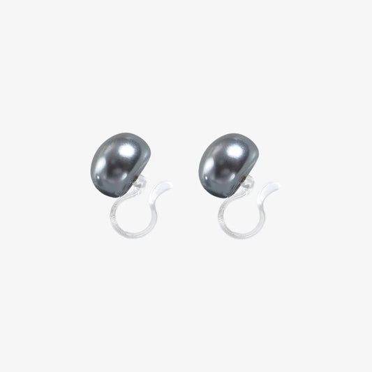 Deep Gray Pearl Invisible Clip-On Earrings with 10mm faux pearls and lightweight design.