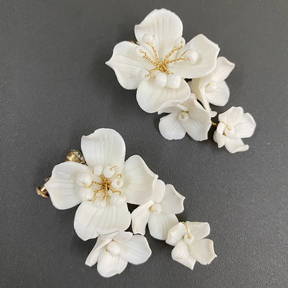 Delicate White Flower Cluster Clip-On Earrings