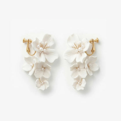 Delicate white flower cluster screw-back clip-on earrings for women