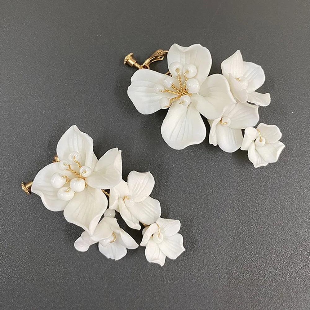 Delicate White Flower Cluster Clip-On Earrings