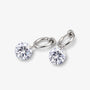 Diamond charm hoop clip-on earrings with round crystal stones on silver tone metal, shown on a light gray background.