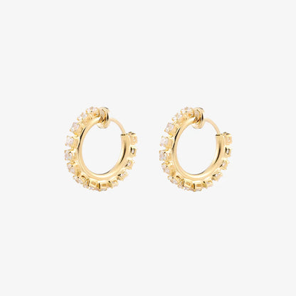 Gold-plated clip on hoop earrings with synthetic diamonds for women, elegant and durable.